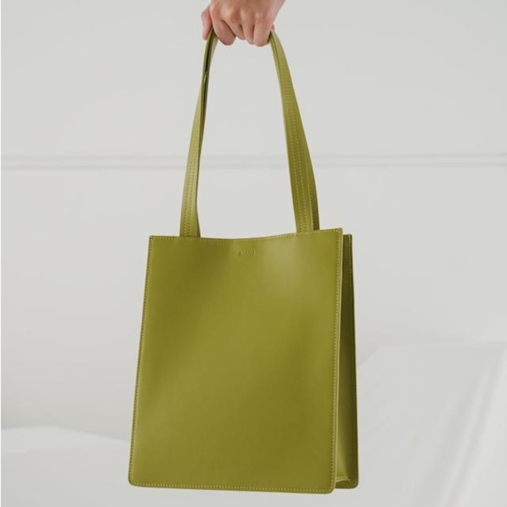 Baggu chartreuse / khaki / lime green leather tote bag